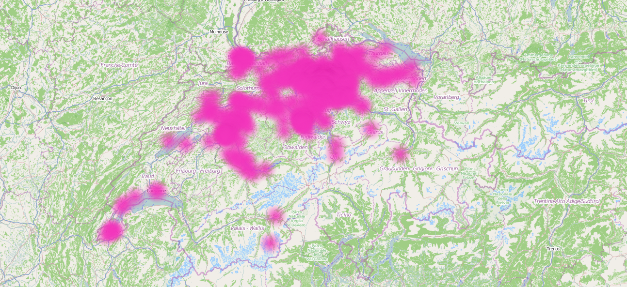 Map of BringBees in Switzerland July 2014